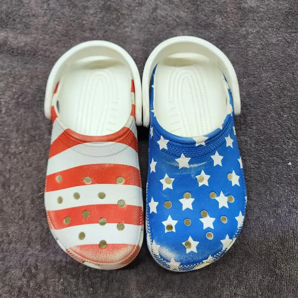 Patriotic crocs Red white blue shoes sandals size men 4 women 6 b54